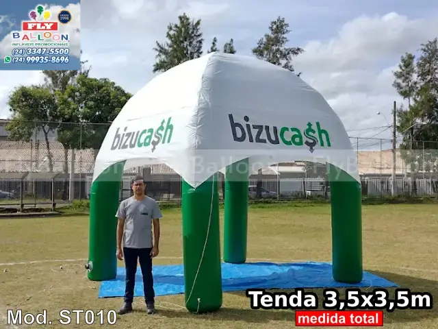 Barraca inflável verde e branca de 3,5 x 3,5 m Bizucash