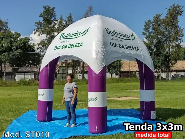 Barraca inflável branca e roxa de 3 x 3 m Boticário Dia da Beleza