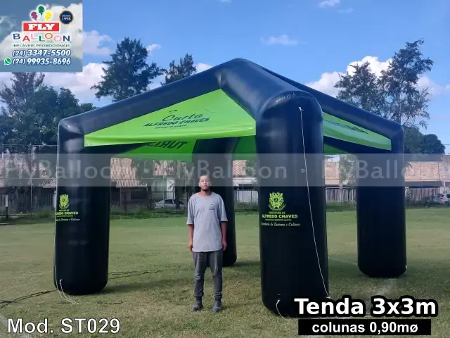 Barraca inflável preta e verde de 3 x 3 m