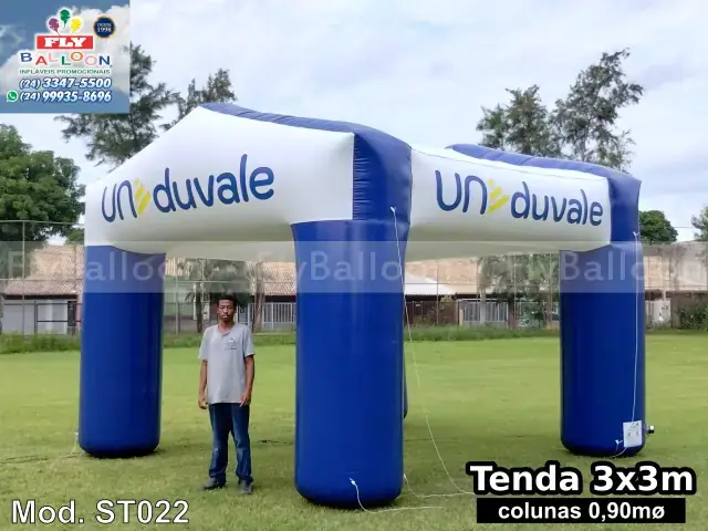 Barraca inflável azul e branca de 3 x 3 m Uniduvale