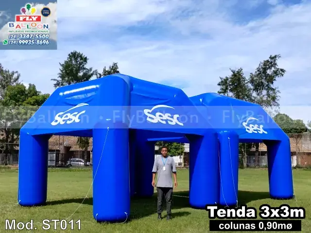 Barraca inflável azul de 3 x 3 m Sesc